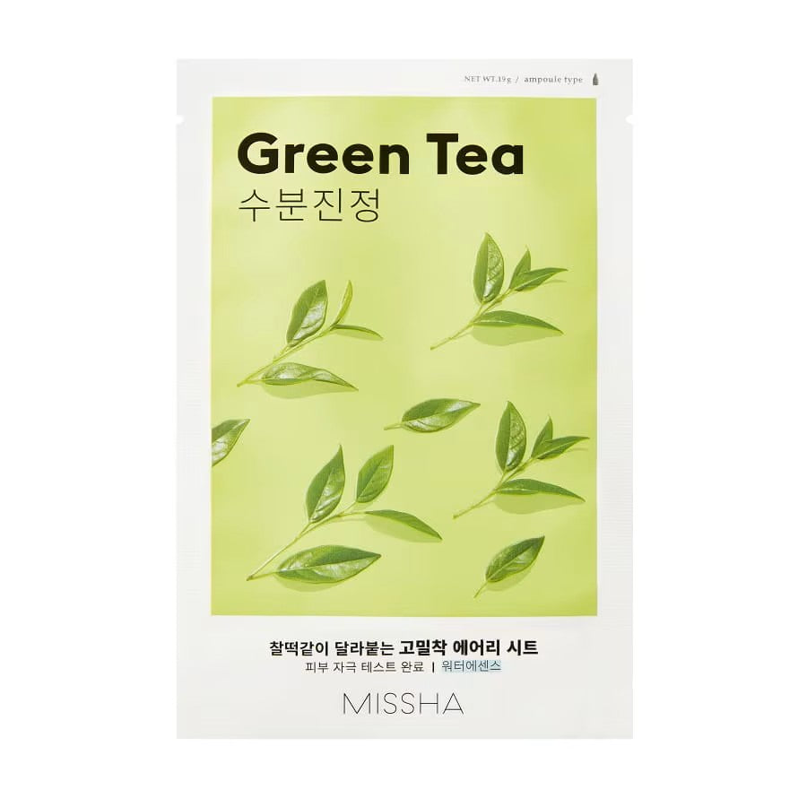 MISSHA Airy Fit Sheet Mask Green Tea, koreanische Tuchmaske mit Grüntee-Extrakt für beruhigte, hydratisierte Haut