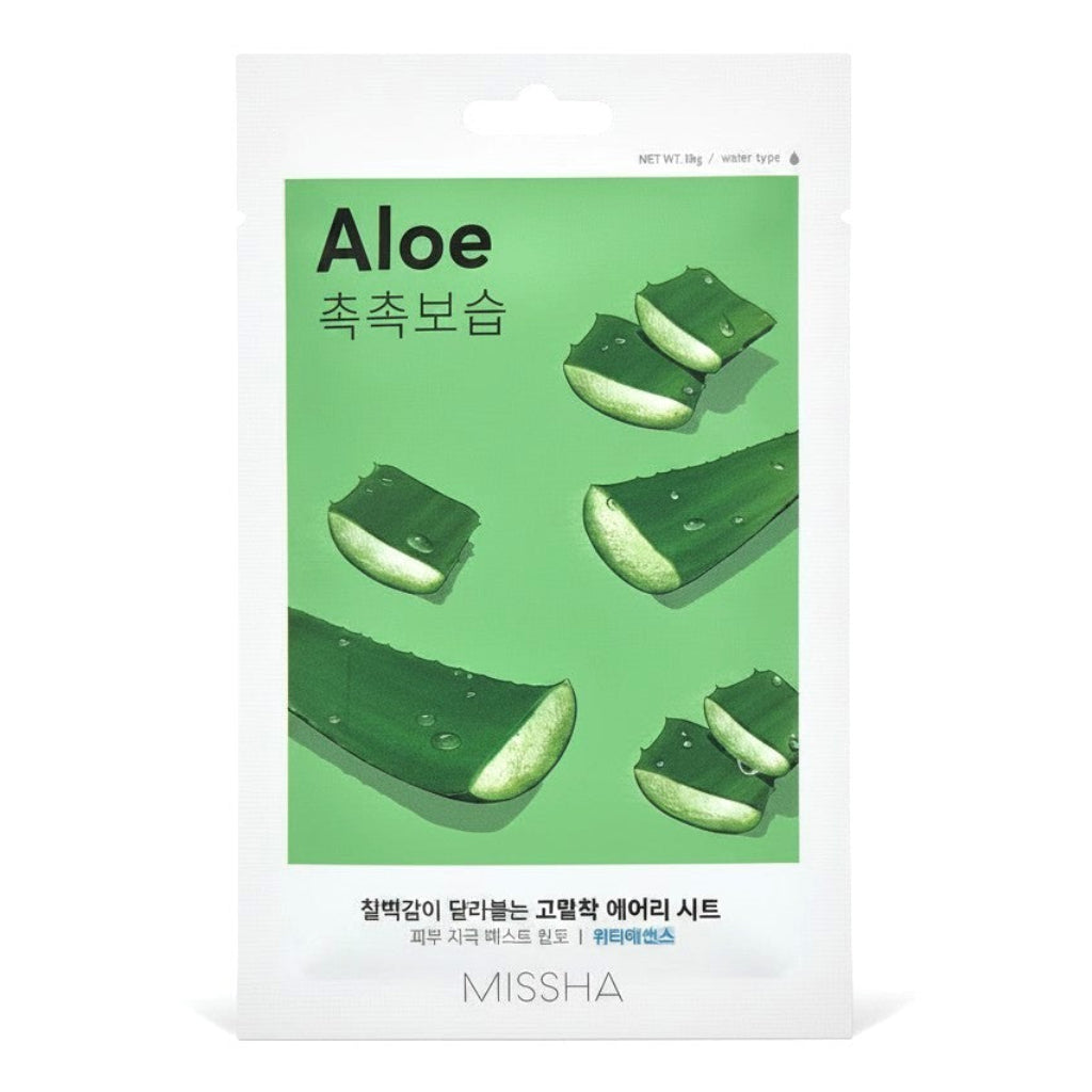 MISSHA Airy Fit Sheet Mask Aloe, beruhigende koreanische Tuchmaske mit Aloe Vera für empfindliche und gereizte Haut