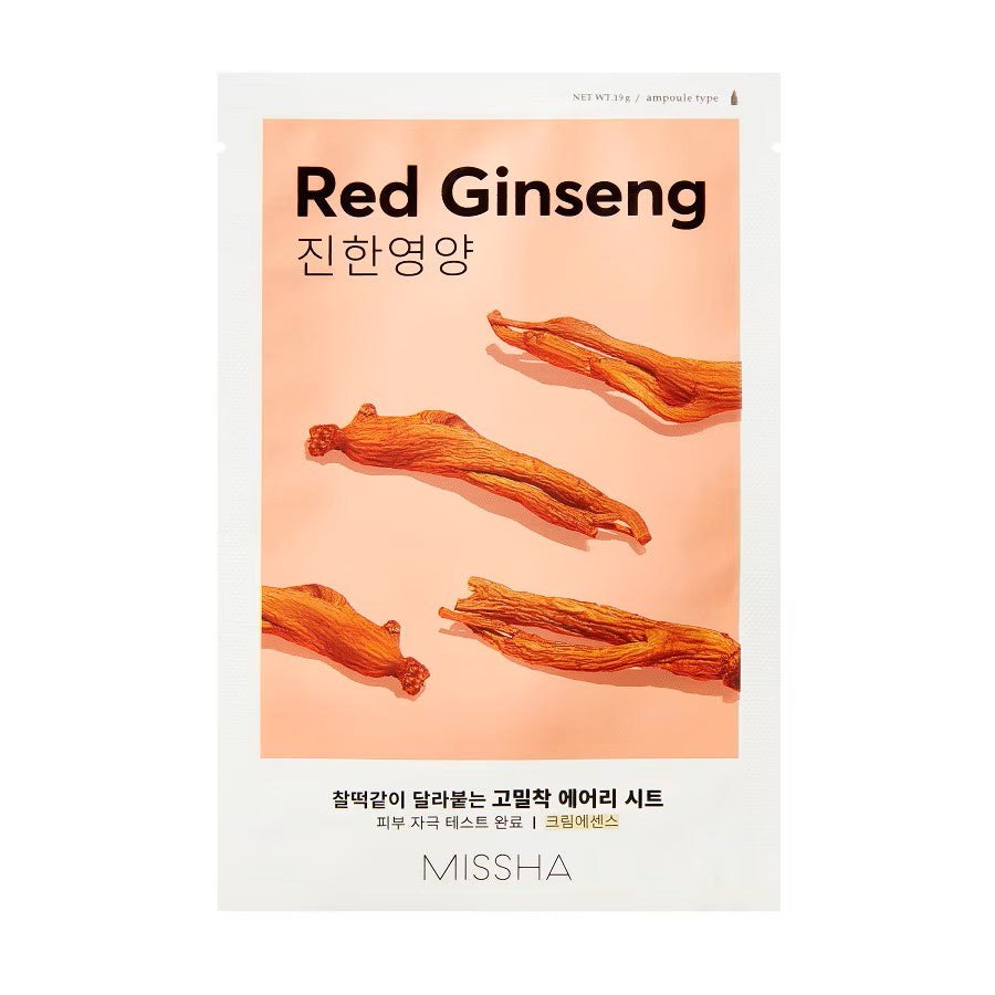 MISSHA Airy Fit Sheet Mask Red Ginseng, koreanische Tuchmaske mit Rotem Ginseng für strahlende, genährte Haut