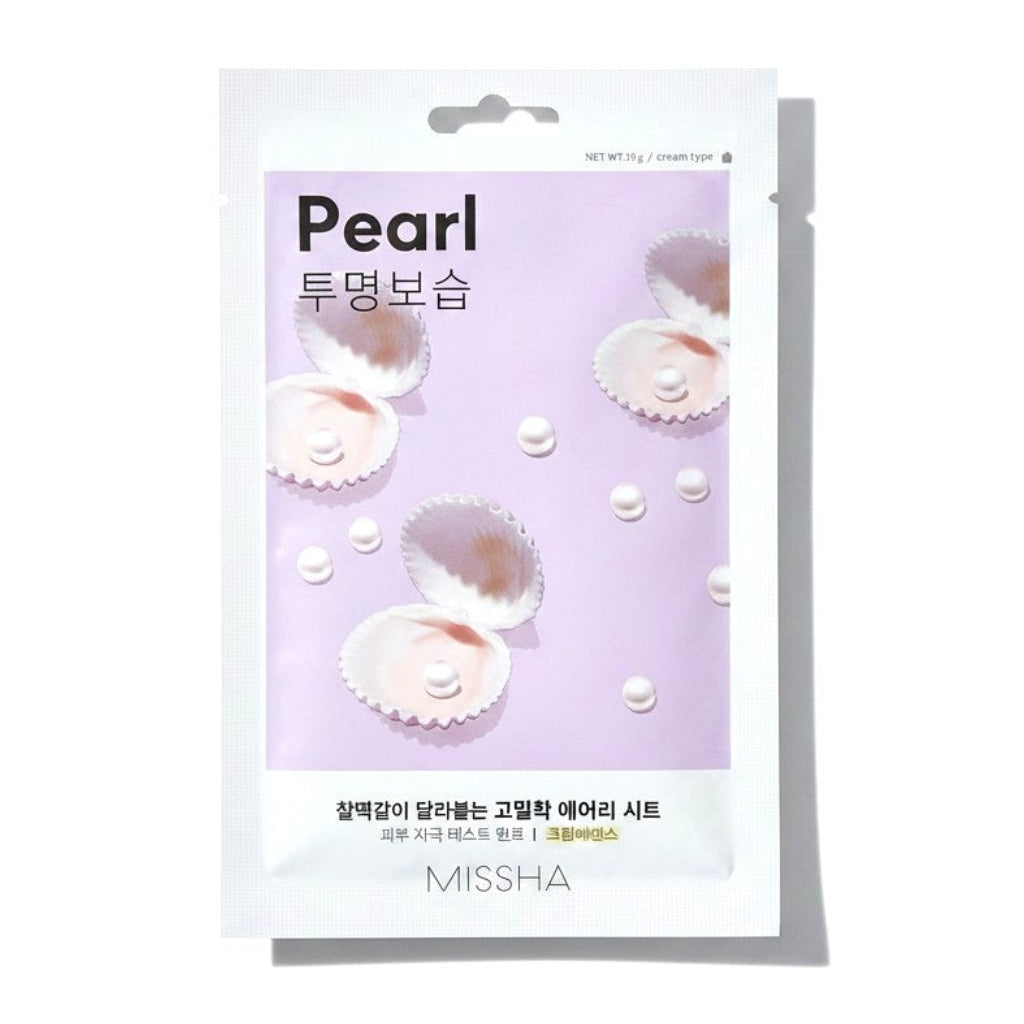 MISSHA Airy Fit Sheet Mask Pearl, koreanische Tuchmaske mit Perlenextrakt für fahle Haut und luminösen Glow
