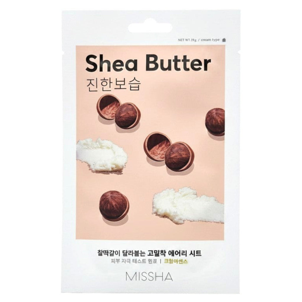 MISSHA Airy Fit Sheet Mask Shea Butter, nährende koreanische Tuchmaske mit Sheabutter für trockene und dehydrierte Haut