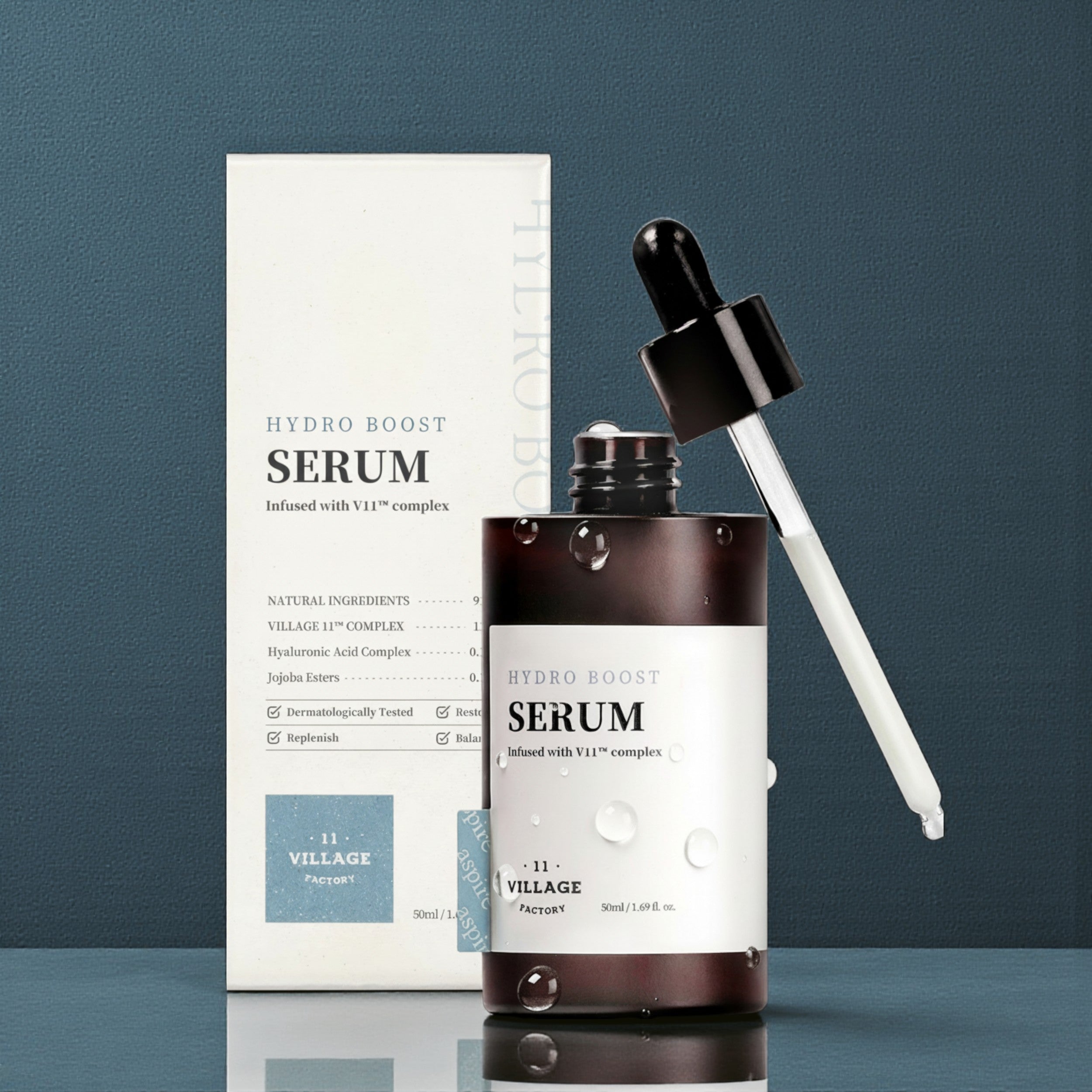 VILLAGE 11 FACTORY Hydro Boost Serum – intensives Hyaluron-Serum mit 8 Hyaluronsäure-Arten für Feuchtigkeit