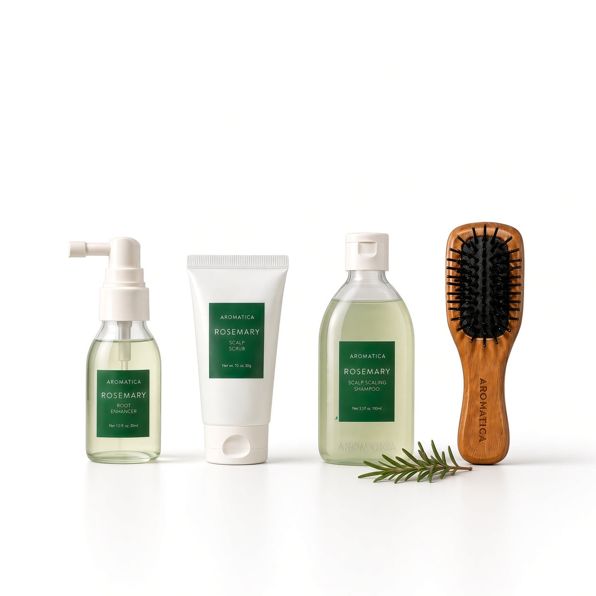 AROMATICA Rosemary Scalp Scaling Trial Kit, koreanisches Kopfhaut-Set mit Rosmarin und Mini-Holzbürste für fettige Kopfhaut
