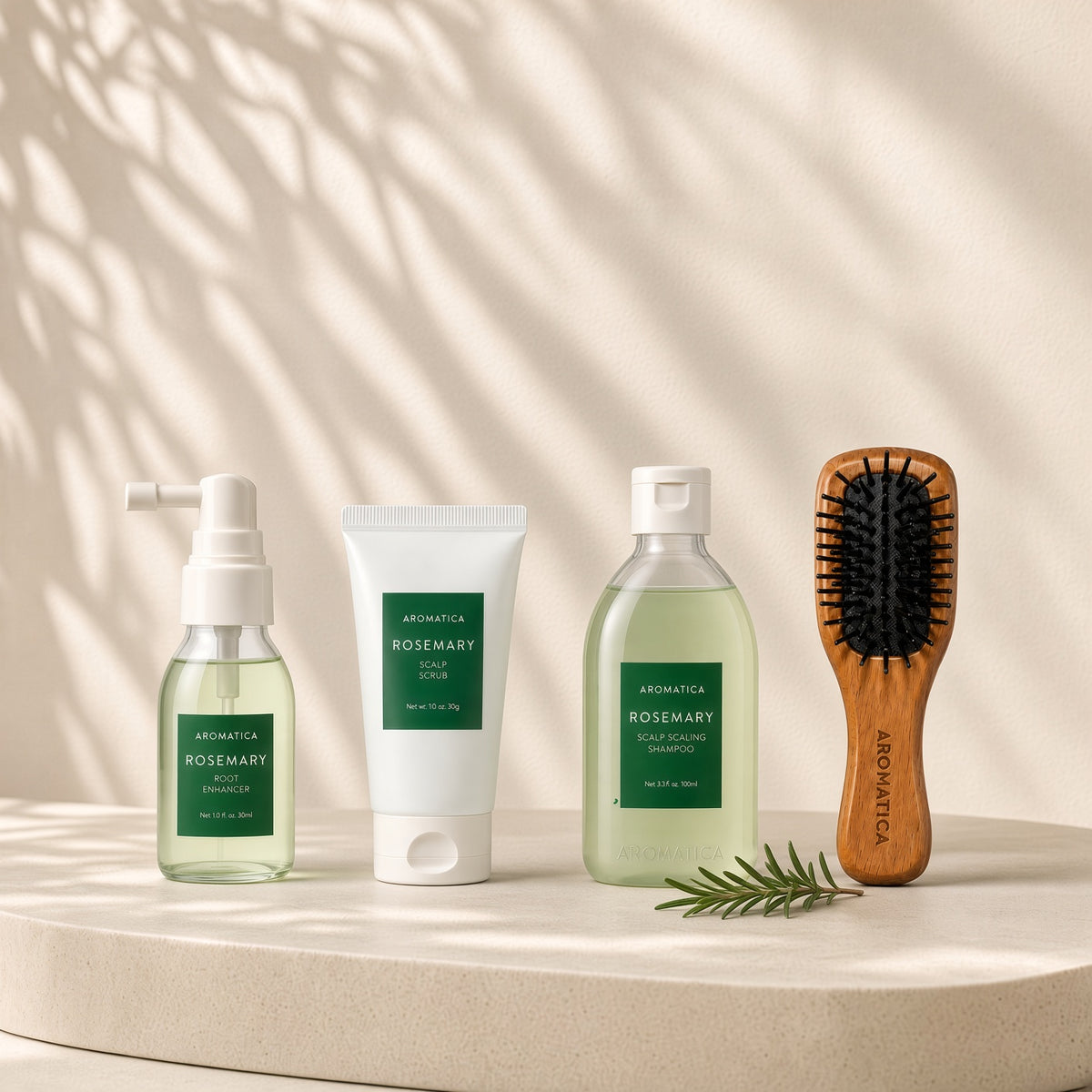 AROMATICA Rosemary Scalp Scaling Trial Kit, koreanisches Kopfhaut-Set mit Rosmarin und Mini-Holzbürste für fettige Kopfhaut