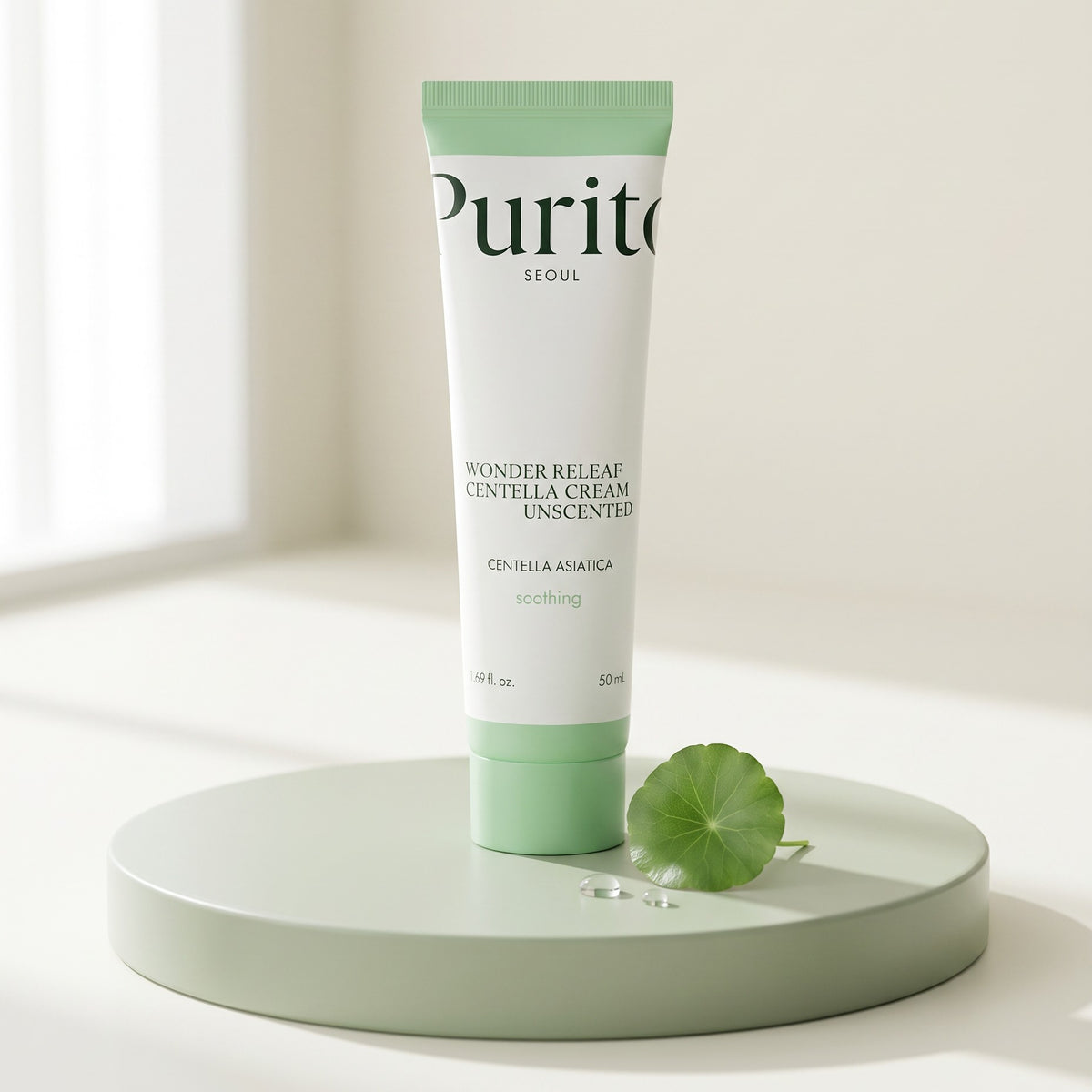 Purito Wonder Releaf Centella Cream Unscented, parfümfreie koreanische Feuchtigkeitscreme mit Centella für empfindliche Haut