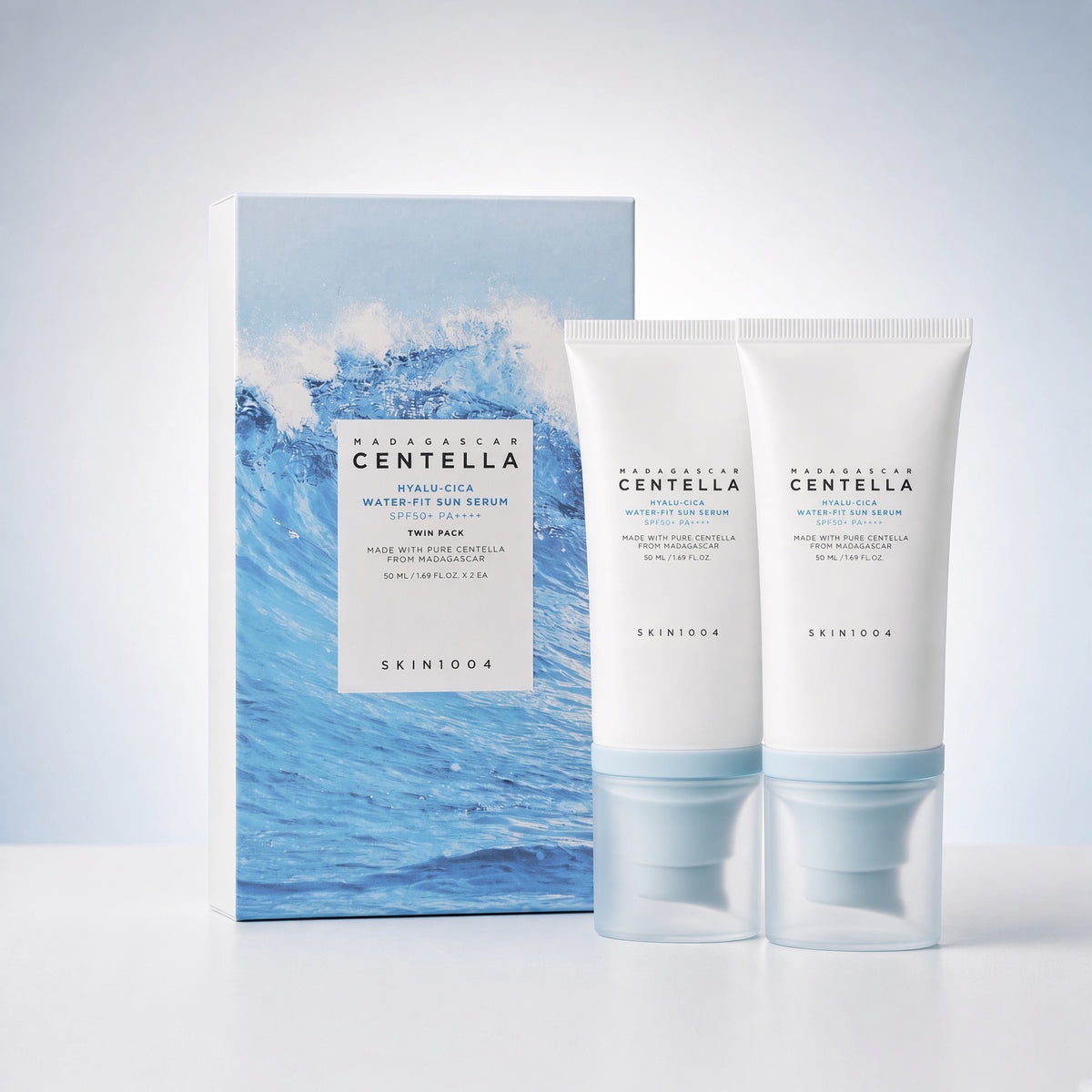 SKIN1004 Madagascar Centella Hyalu-Cica Water-Fit Sun Serum Twin Pack, koreanisches Sonnenserum SPF 50+ im Doppelpack