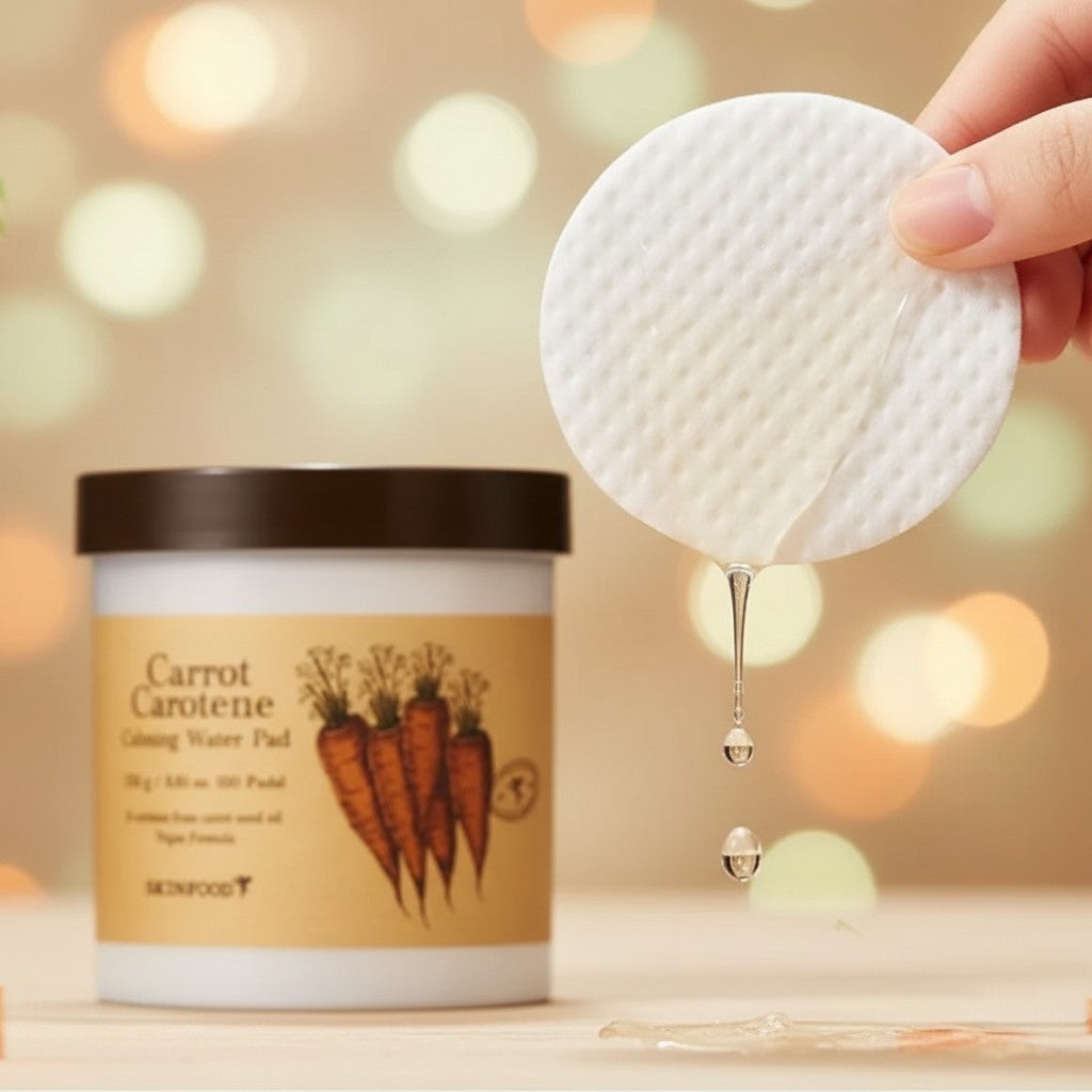SKINFOOD Carrot Carotene Calming Water Pad, vegane koreanische Toner-Pads mit Karotten-Extrakt und Beta-Carotin für empfindliche Haut